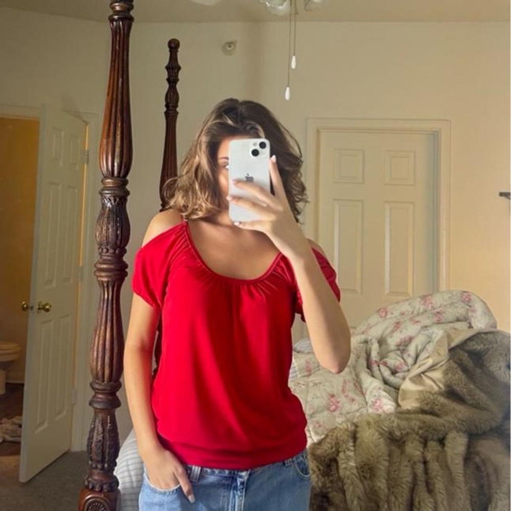 vintage 00s red cold shoulder top